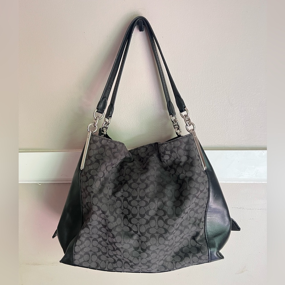 COACH Signature Jacquard Dalton 31 Black Silver Luxury Designer Shoulder Bag - Picture 3 of 4